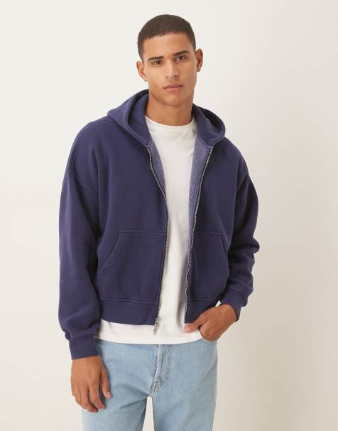 Abercrombie & Fitch – Granatowa krótka bluza z kapturem zapinana na zamek - view 1