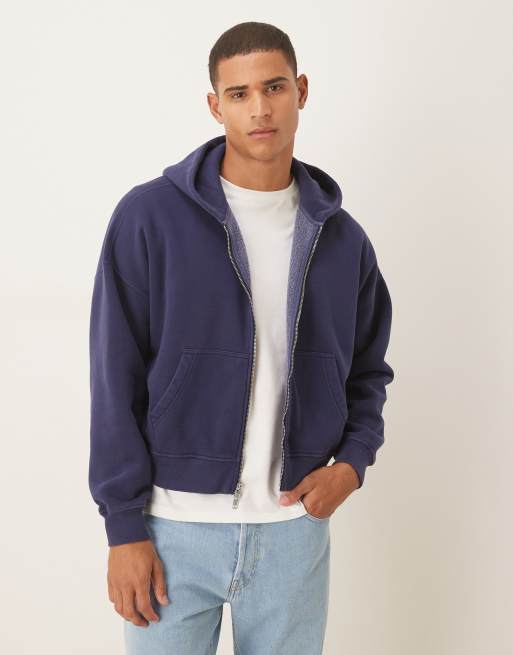 Abercrombie & Fitch – Granatowa krótka bluza z kapturem zapinana na zamek