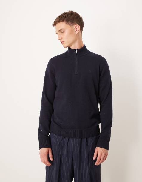 Abercrombie & Fitch – Granatowy sweter z długimi rękawami, logo na piersi i zamkiem pod szyją - view 1
