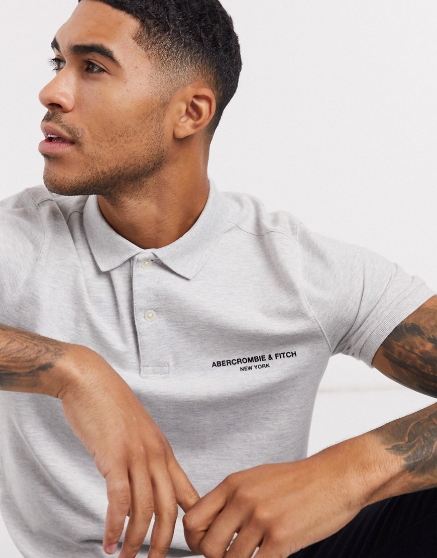 Abercrombie & Fitch graphic chest logo polo in grey