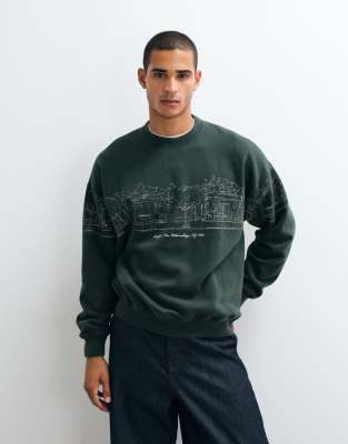 Abercrombie & Fitch Graphic Crew Neck Sweatshirt In Green