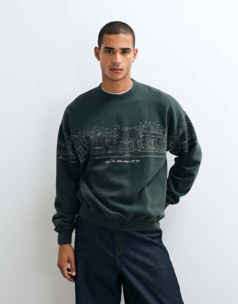 Abercrombie & Fitch graphic crew neck sweatshirt in washed green - view 1