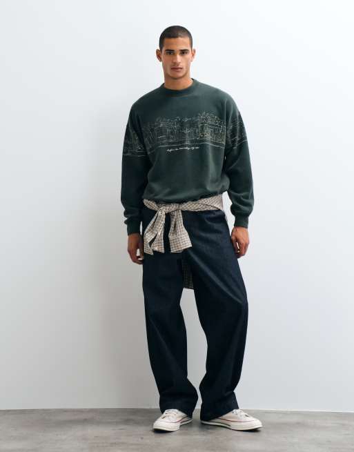 Abercrombie & Fitch graphic crew neck sweatshirt in washed green, 2 of 5