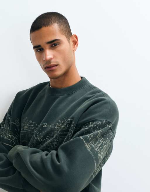 Abercrombie & Fitch graphic crew neck sweatshirt in washed green, 5 of 5