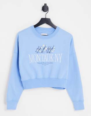 Abercrombie & Fitch graphic crop sweatshirt in blue  - ASOS Price Checker