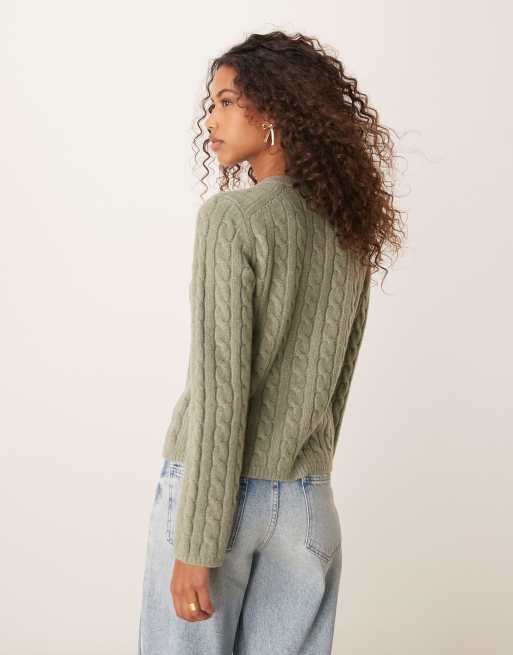 Abercrombie & Fitch - Grøn strikket cardigan med knapper, 4 af 4