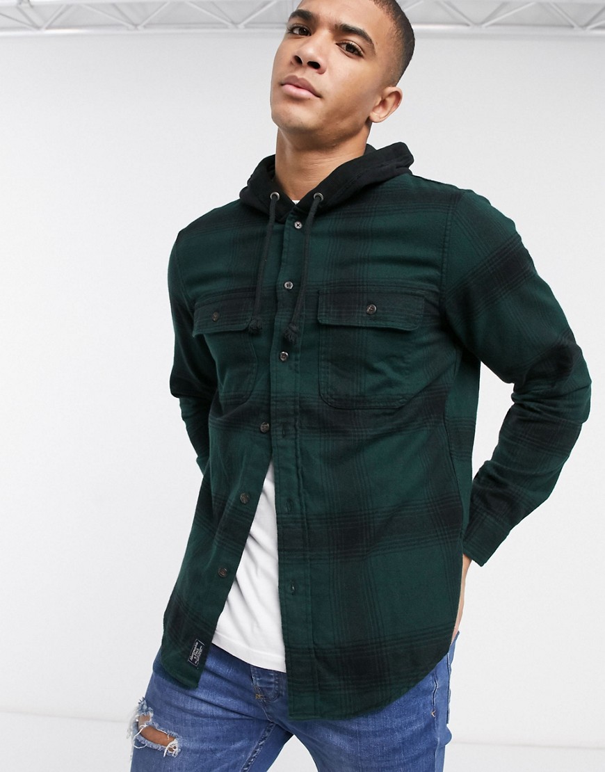 Abercrombie & Fitch – Grön flanellskjorta med huva