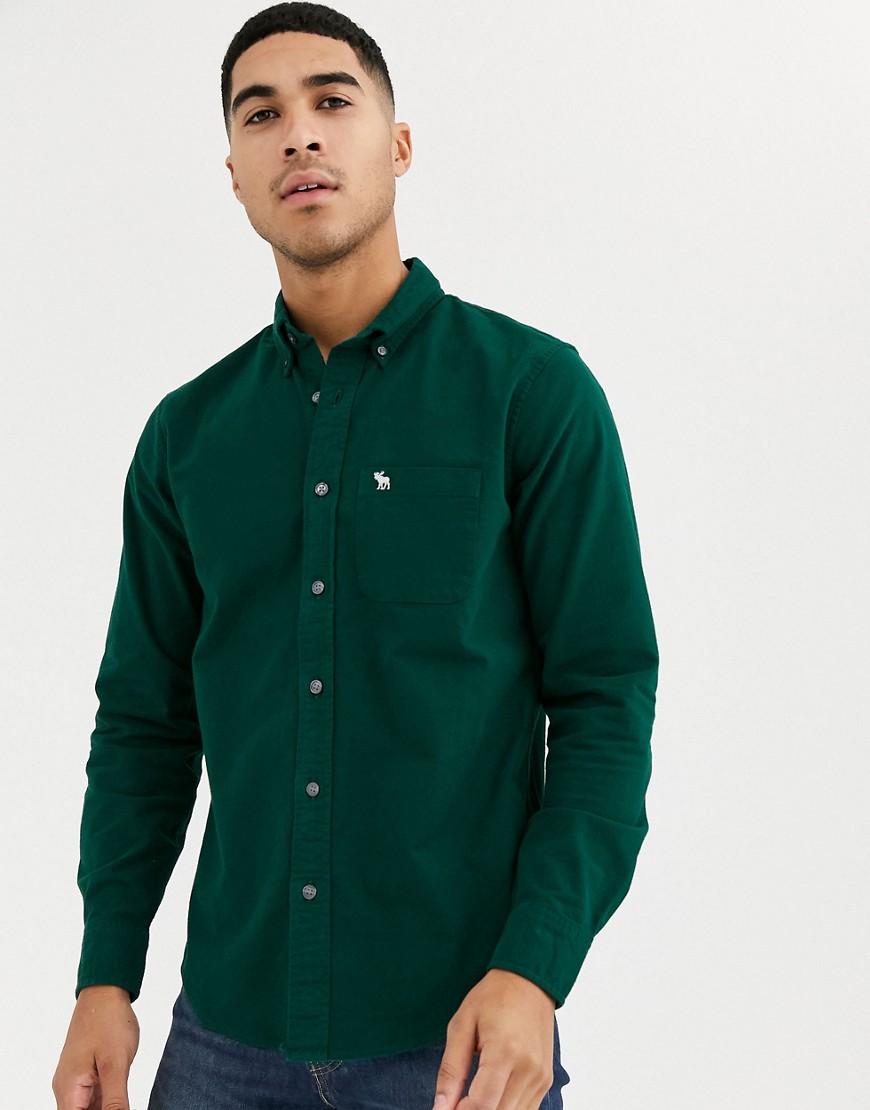 Abercrombie & Fitch – Grön oxfordskjorta med logga och smal passform
