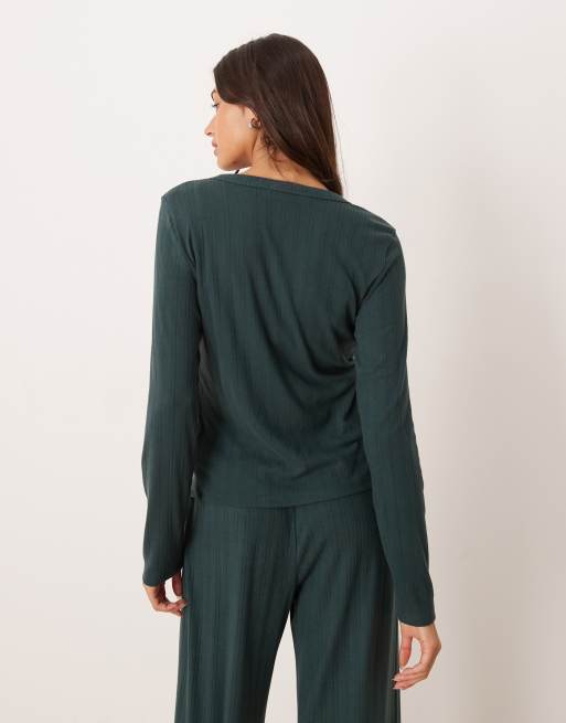 Abercrombie & Fitch – Grön, pointellestickad pyjamaskofta, del av set, 4 av 4