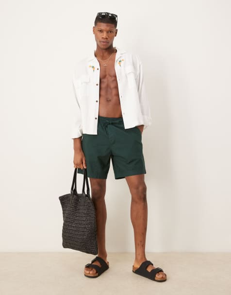 Abercrombie & Fitch – Gröna, strukturerade shorts i linnetyg med dragsko, 6 tum - view 1