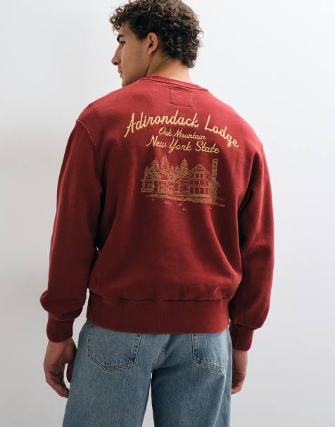 Abercrombie & Fitch gruba bluza z nadrukiem na plecach w kolorze bordowym - view 1