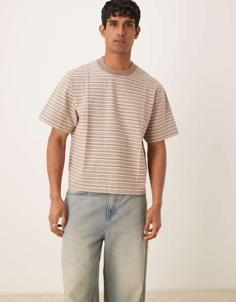 Abercrombie & Fitch premium heavy weight cropped t-shirt in brown stripe