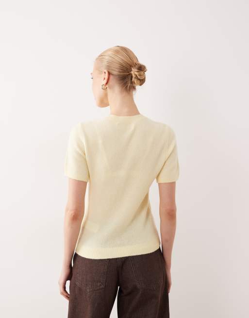 Abercrombie & Fitch – Gul t-shirt med stickad textur, 4 av 4