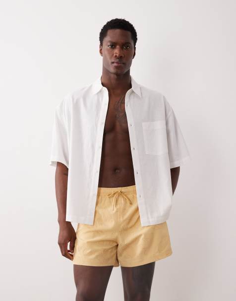 Abercrombie & Fitch - Gule badebukser med bladprint - view 1