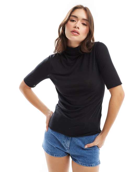 Abercrombie Fitch half sleeve sheer jersey top with mock neck in