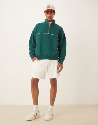 Abercrombie & Fitch Half Zip Contrast Seam Sweatshirt Top In Green