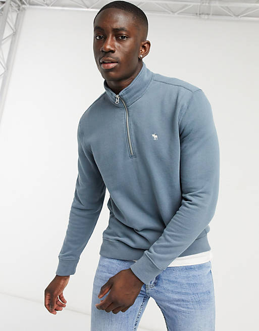 Abercrombie & Fitch half zip icon logo sweat in blue | ASOS