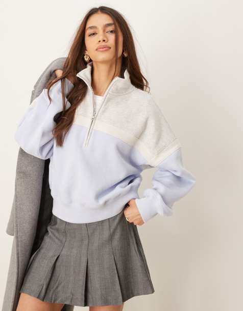Abercrombie & Fitch half zip sweat top in cream - view 1
