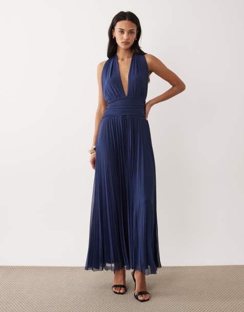 Abercrombie & Fitch halter neck open back maxi dress in navy - view 1