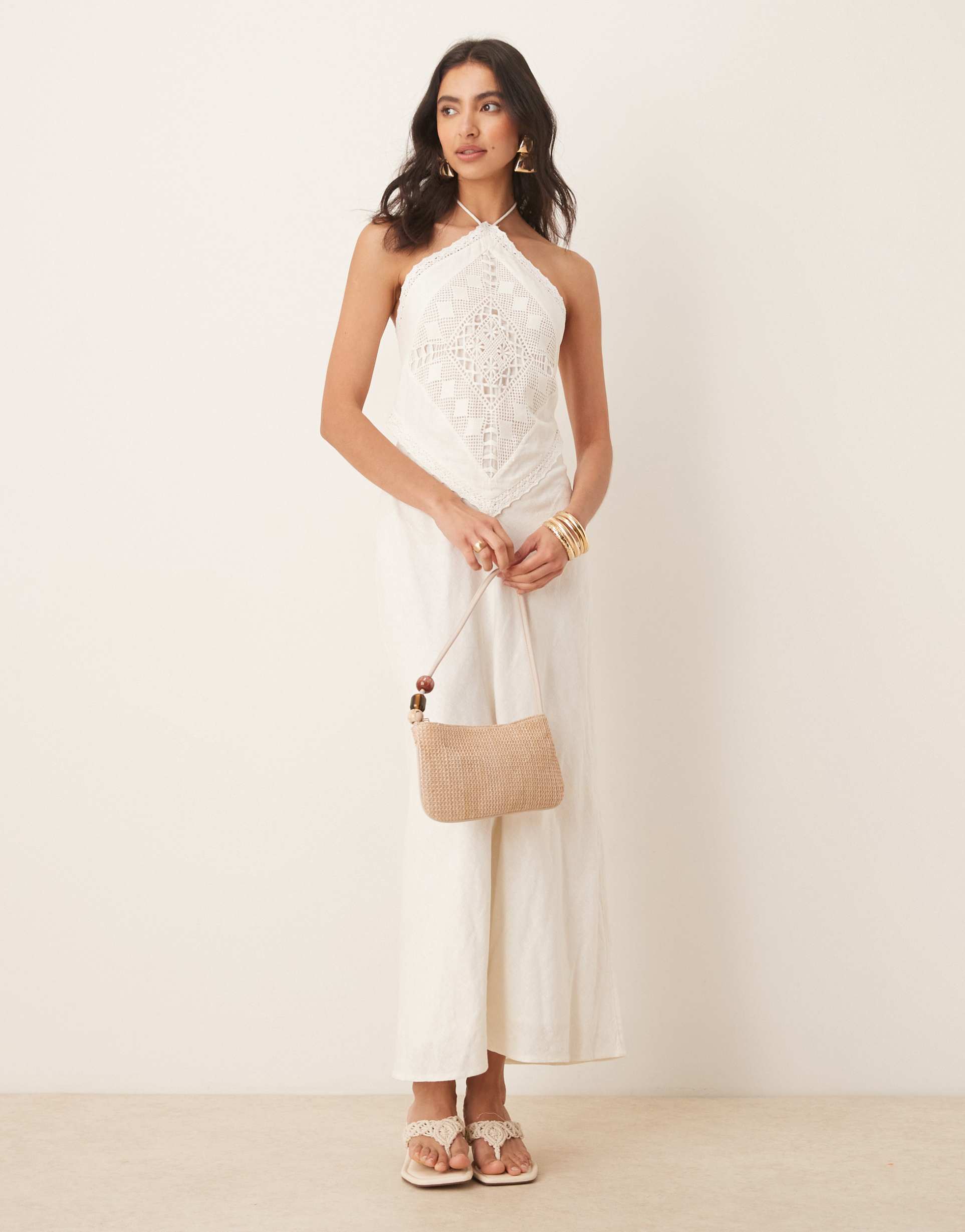 abercrombie & fitch halterneck scarf cutout midaxi dress in white