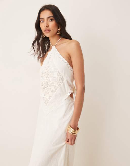 Abercrombie & Fitch halterneck scarf cutout midaxi dress in white