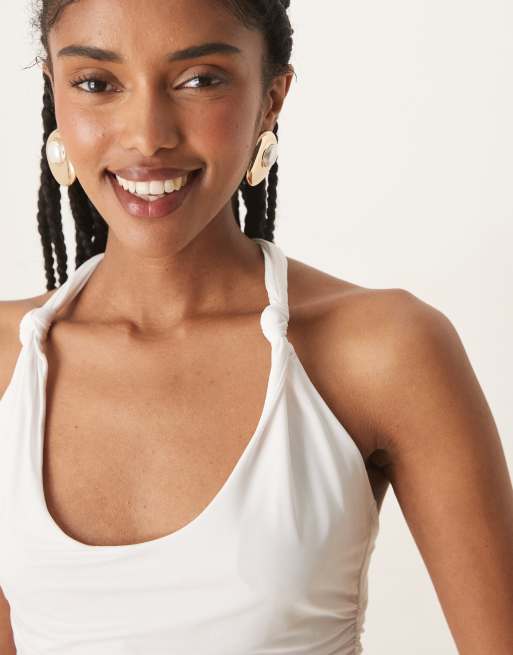 Abercrombie & Fitch halterneck top with knot detail in white