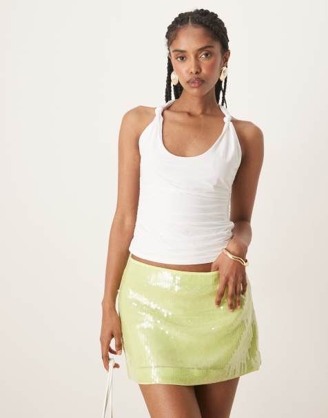 Abercrombie & Fitch - Haltertop met knoopdetail in wit - view 1
