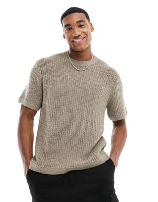 Abercrombie & Fitch handcrafted knit t-shirt in beige
