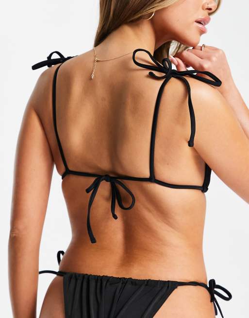 Abercrombie & Fitch - Haut de bikini triangle à bretelles nouées - Noir, 2 de 4
