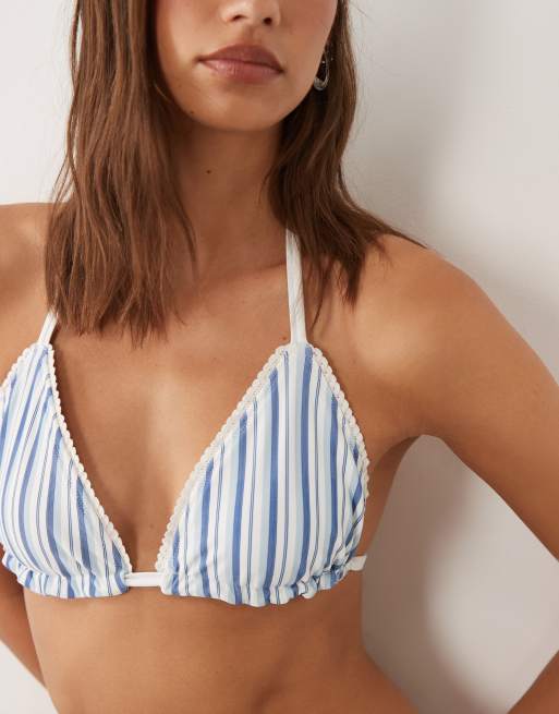 Abercrombie & Fitch - Haut de bikini triangle réversible d'ensemble à imprimé fleuri et rayures - Jaune et bleu, 2 de 4