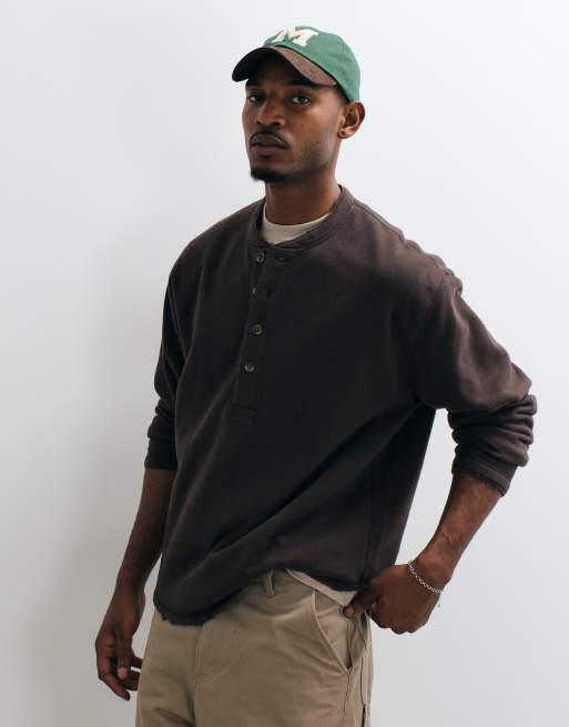 Abercrombie & Fitch haut henley oversize épais marron, 4 de 10