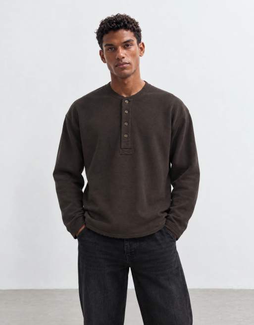 Abercrombie & Fitch haut henley oversize épais marron, 8 de 10
