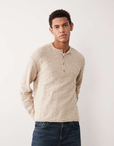 Abercrombie & Fitch – Havrefärgad henley-topp med långa ärmar och knäppning - view 1