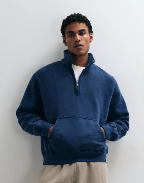 Abercrombie & Fitch heavyweight 1/4 zip sweatshirt in washed blue - view 1