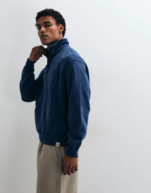 Abercrombie & Fitch heavyweight 1/4 zip sweatshirt in washed blue, 3 of 5