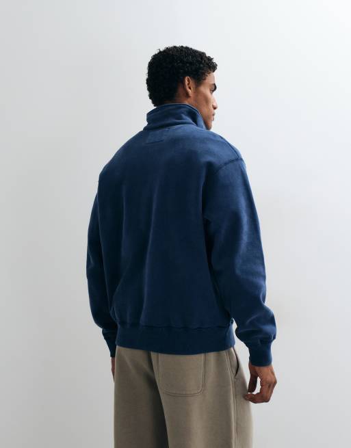 Abercrombie & Fitch heavyweight 1/4 zip sweatshirt in washed blue, 4 of 5
