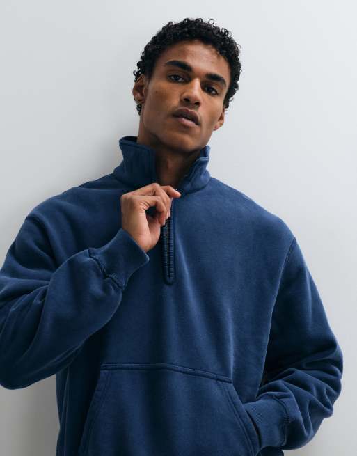 Abercrombie & Fitch heavyweight 1/4 zip sweatshirt in washed blue, 5 of 5