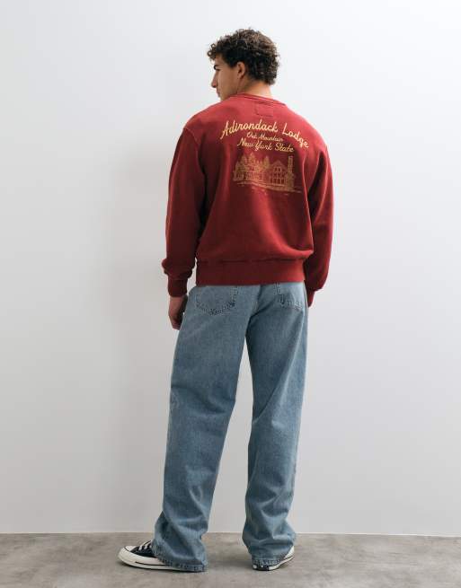Abercrombie & Fitch heavyweight back graphic sweatshirt in burgundy, 5 of 5