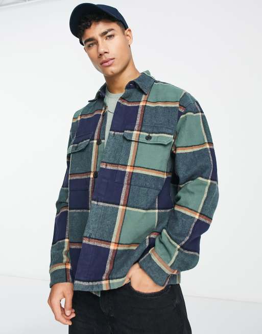 Abercrombie & Fitch heavyweight check flannel shirt in navy | ASOS