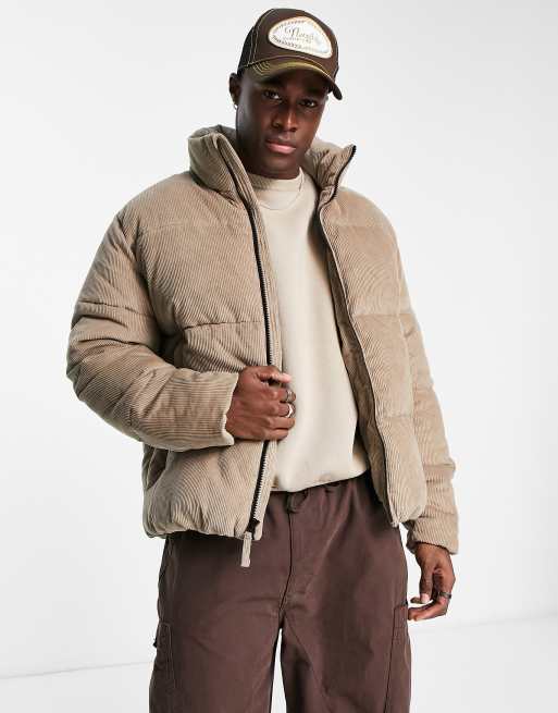 Abercrombie & Fitch heavyweight cord puffer jacket in brown | ASOS