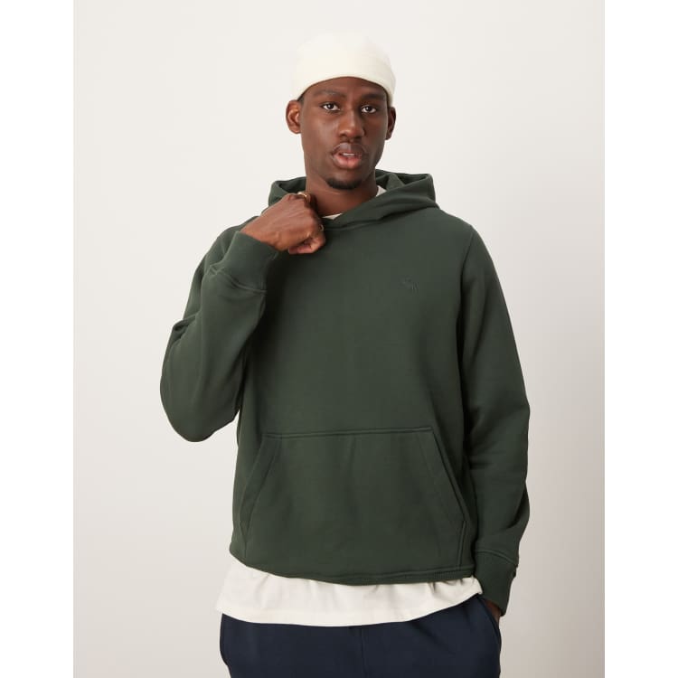 Abercrombie Fitch heavyweight hoodie in dark green with puff icon logo ASOS