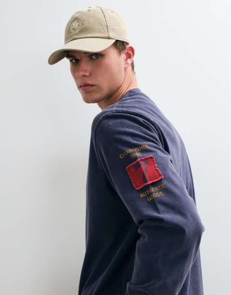 Abercrombie & Fitch heavyweight long sleeve t-shirt with front graphic in washed navy - view 1