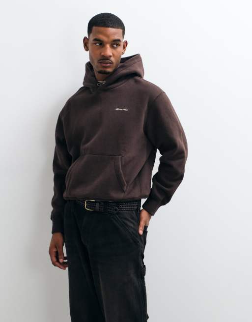 Abercrombie & Fitch heavyweight script logo hoodie in brown, 2 of 5