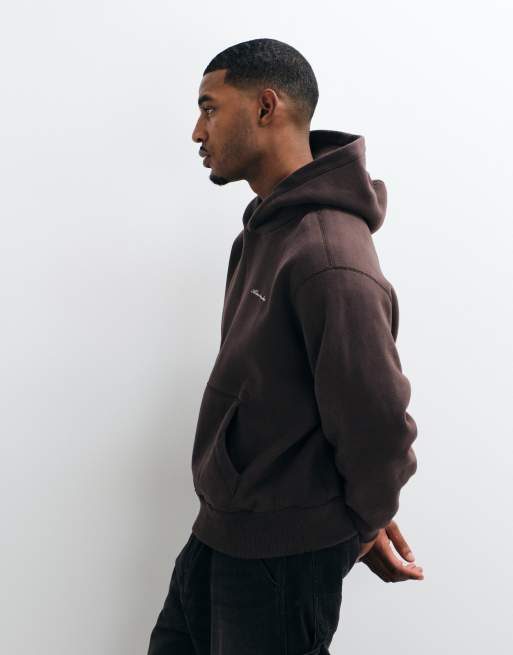 Abercrombie & Fitch heavyweight script logo hoodie in brown, 4 of 5