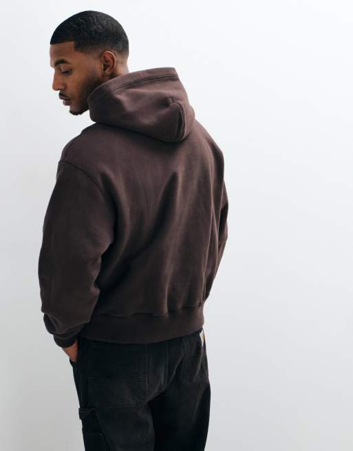 Abercrombie & Fitch heavyweight script logo hoodie in brown, 5 of 5