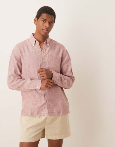 Abercrombie & Fitch – Hemd aus strukturiertem Leinen in Rosa - view 1