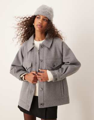 Abercrombie & Fitch - Hemdjacke in Grau mit Knopfleiste