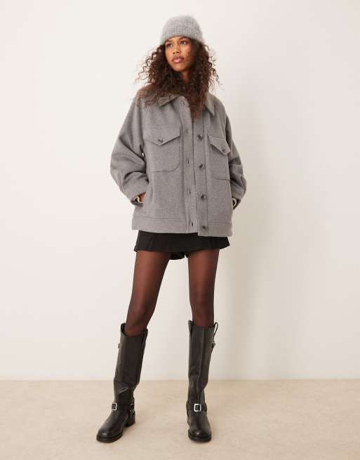 Abercrombie & Fitch – Hemdjacke in Grau mit Knopfleiste, 2 von 4