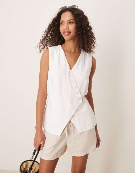 Abercrombie & Fitch - Hemdje van linnenmix met lange pasvorm en knoopsluiting in beige - view 1