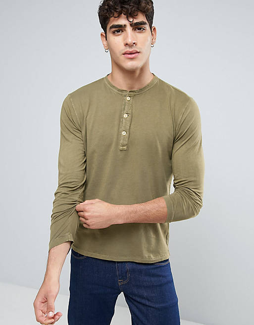 Abercrombie & Fitch Henley Long Sleeve Top Garment Dyed in Green | ASOS